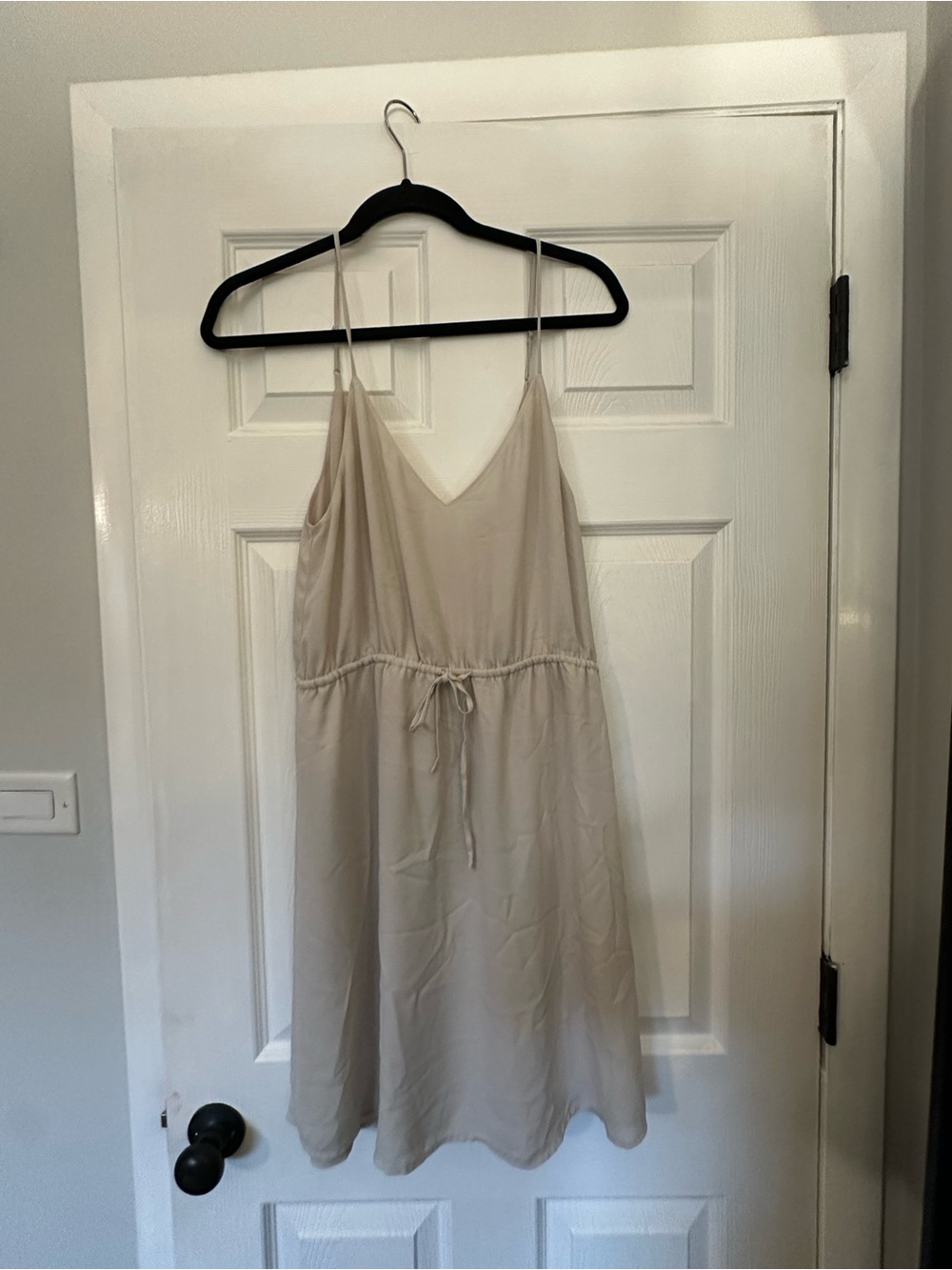 Aritzia Babaton Casimir Beige Spaghetti Strap V-Neck Dress